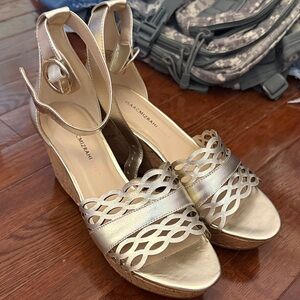 Isaac Mizrahi Gold Cut-Out Wedge Sandals
